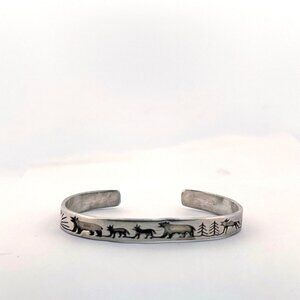 Estate Sterling Silver 925 Cuff Bracelet Wildlife Animal Scene 6” Handcrafted
